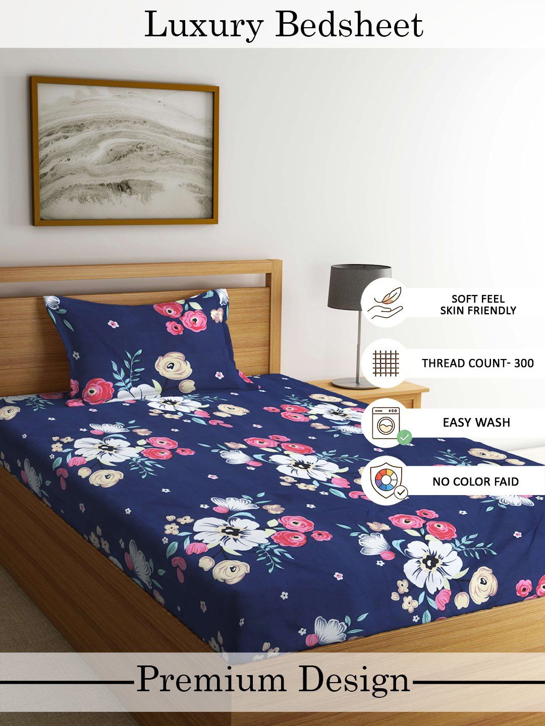 Myntra Elegant Homes Multicoloured Floral 300 TC Single Bedsheet with 1 Pillow Covers
