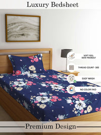 Myntra Elegant Homes Multicoloured Floral 300 TC Single Bedsheet with 1 Pillow Covers