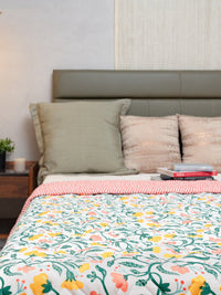 URBAN SPACE Kashmir White & Green Floral AC Room Double Bed Blanket