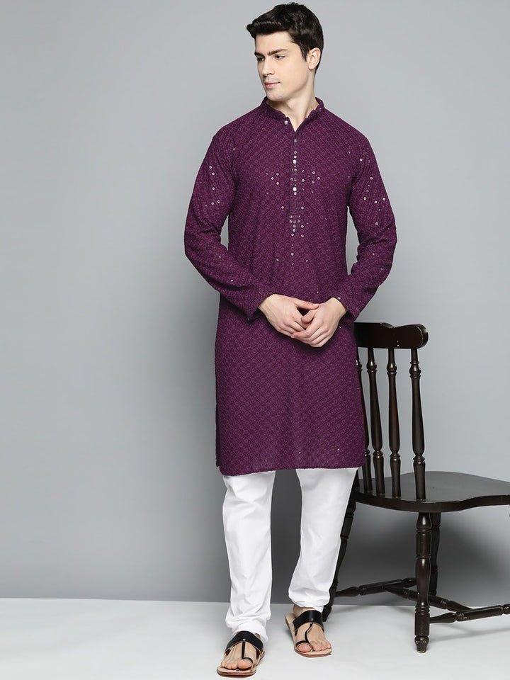 Jompers Men Embroidered Sequined Pure Cotton Kurta