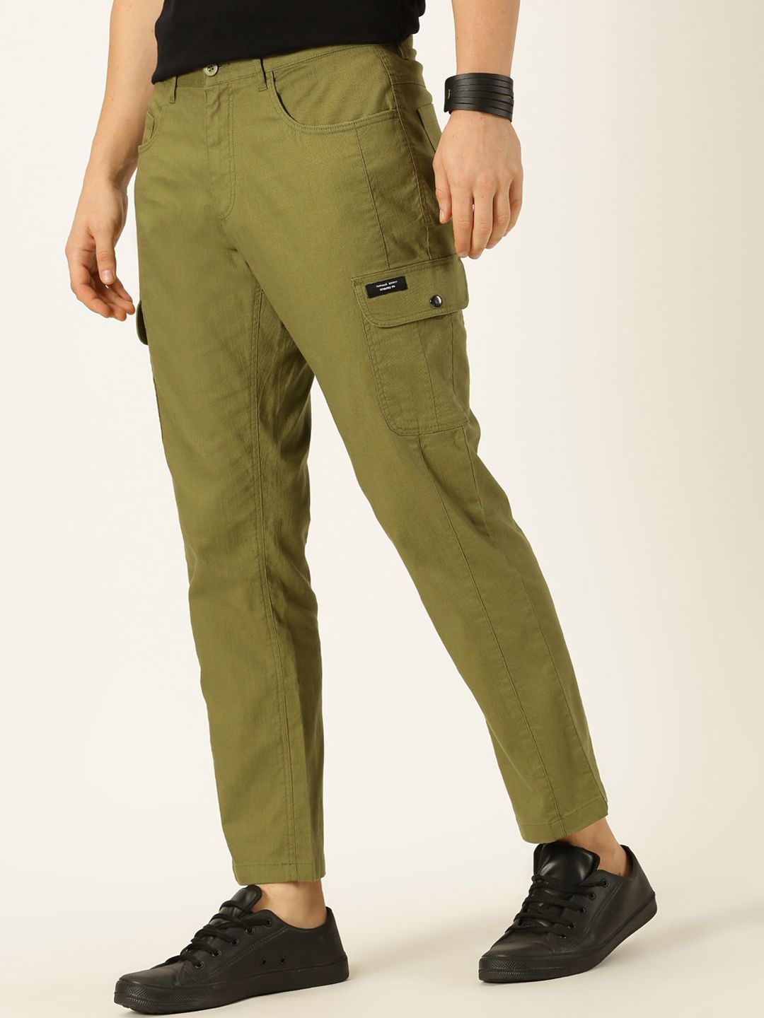 Thomas Scott Men Smart Slim Fit Linen Cotton Cargos Trousers