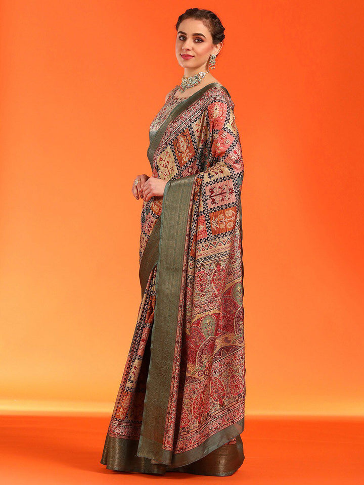 Saree mall Zari Ethnic Printed Sungudi Sarees