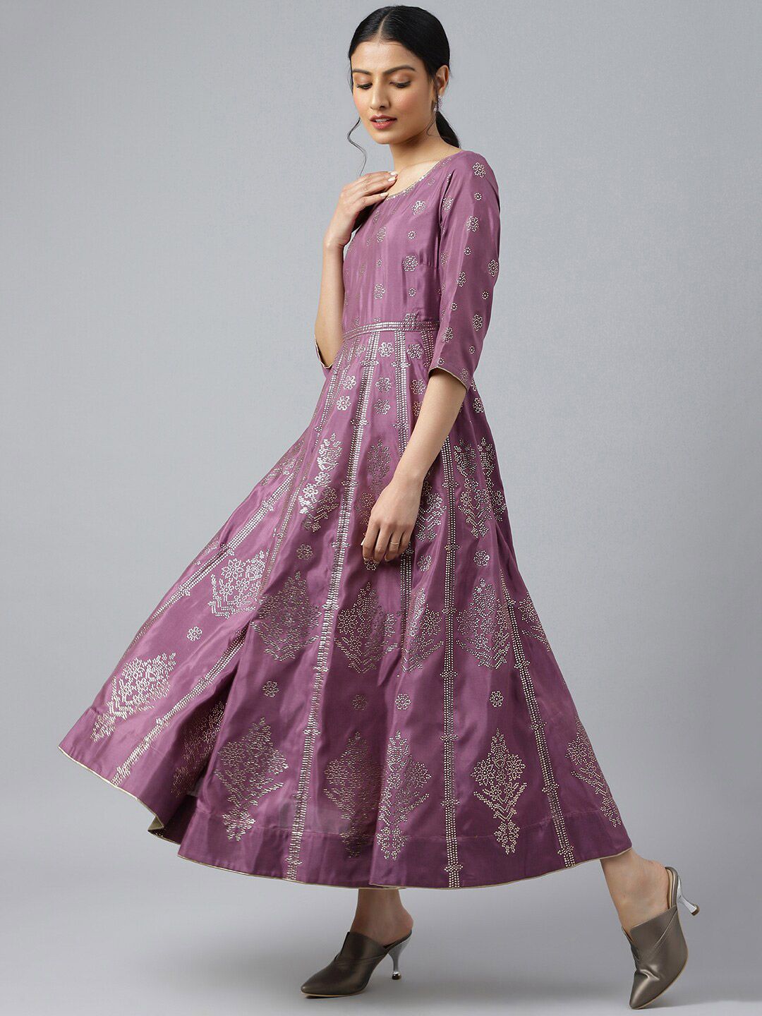 W Purple Ethnic Motifs Ethnic Maxi Dress