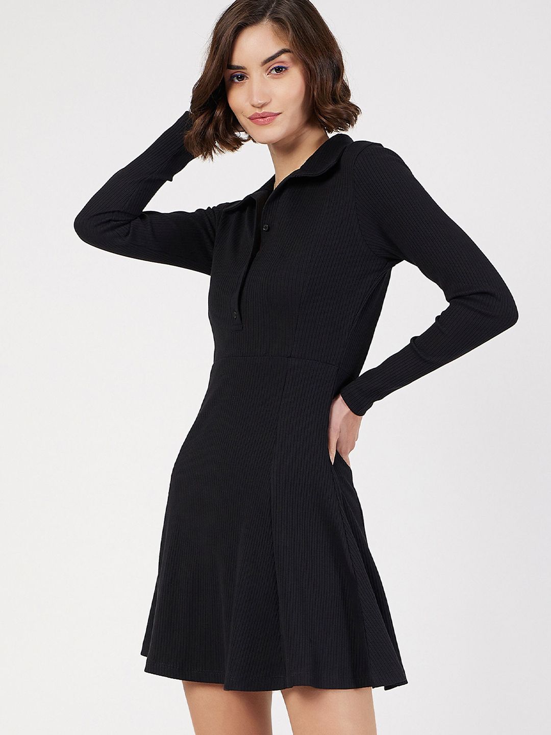 SASSAFRAS Shirt Collar A-Line Mini Dress