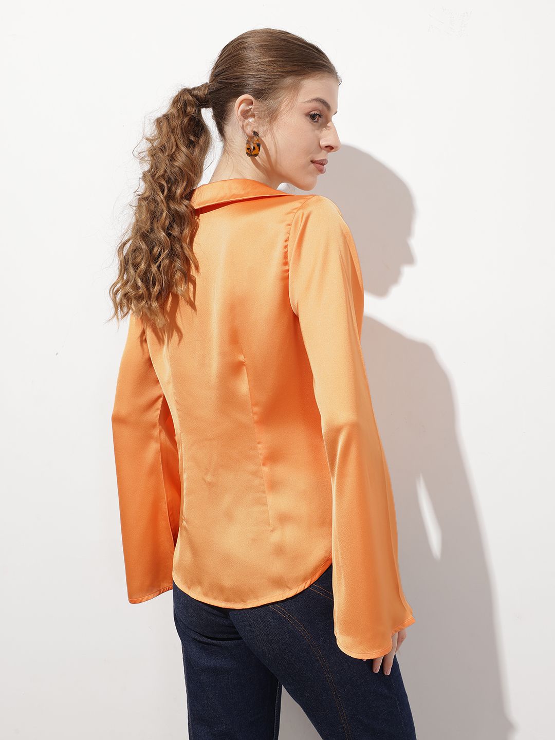 DressBerry Posh Perception Lapel Collar Satin Shirt