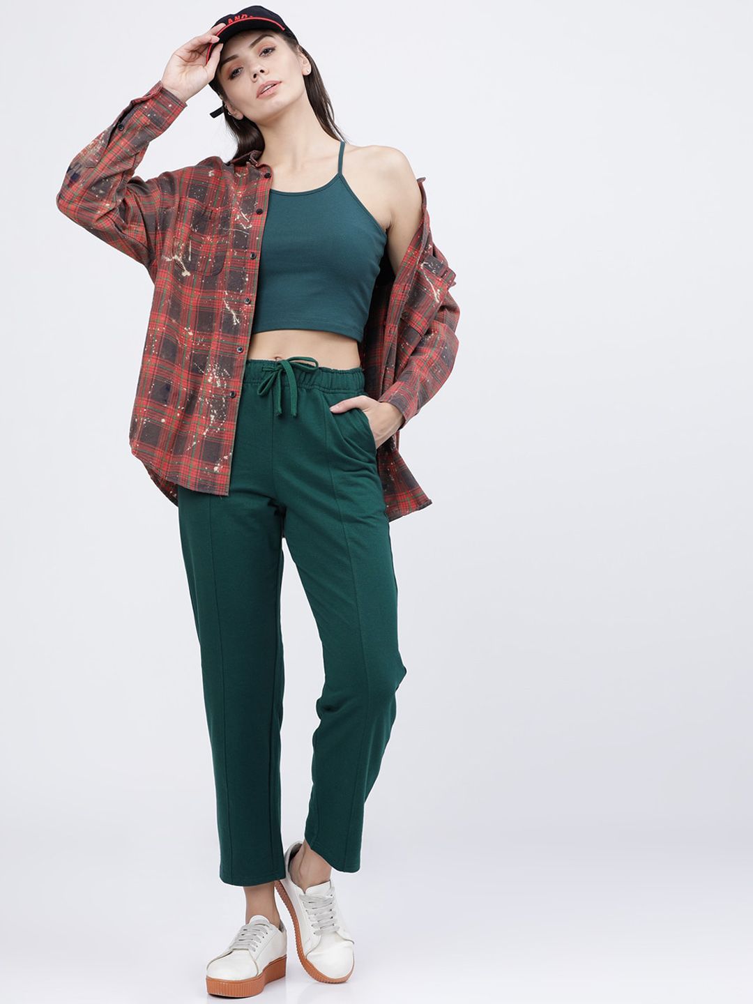 Tokyo Talkies Women Green Solid Track Pants