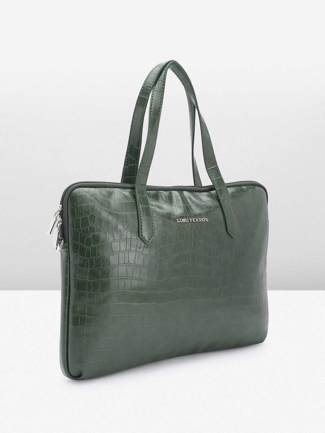 Lino Perros Women Croc Textured Structured Laptop Bag-16 Inches
