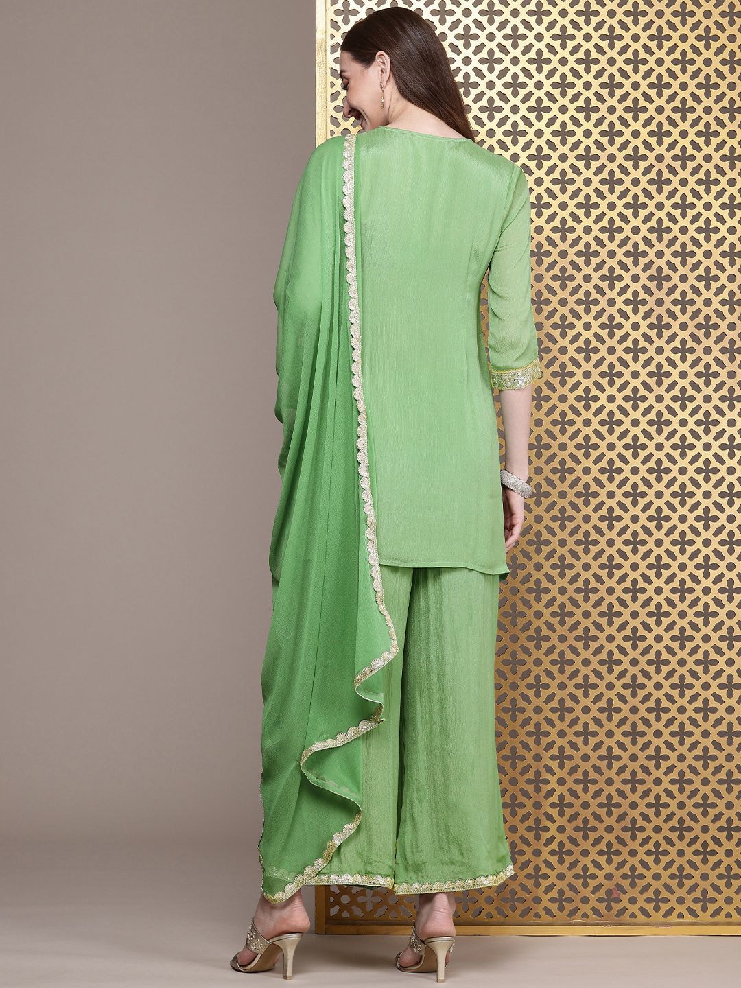 House of Pataudi Women Jashn Gotta Patti Kurti With Palazzos & Dupatta