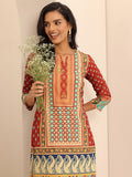 Libas Ethnic Motifs Printed Notched Neck Straight Kurta With Palazzos