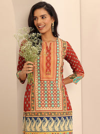 Libas Ethnic Motifs Printed Notched Neck Straight Kurta With Palazzos