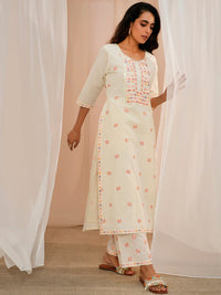 Libas Floral Embroidered Thread Work Pure Cotton Kurta With Palazzos & Dupatta