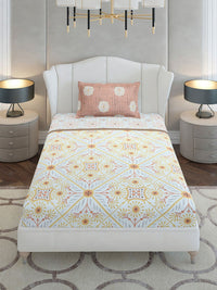 Monte Carlo Beige & Yellow Ethnic Motifs Cotton 144 TC Single Bedsheet Set-2.29 m x 1.52 m