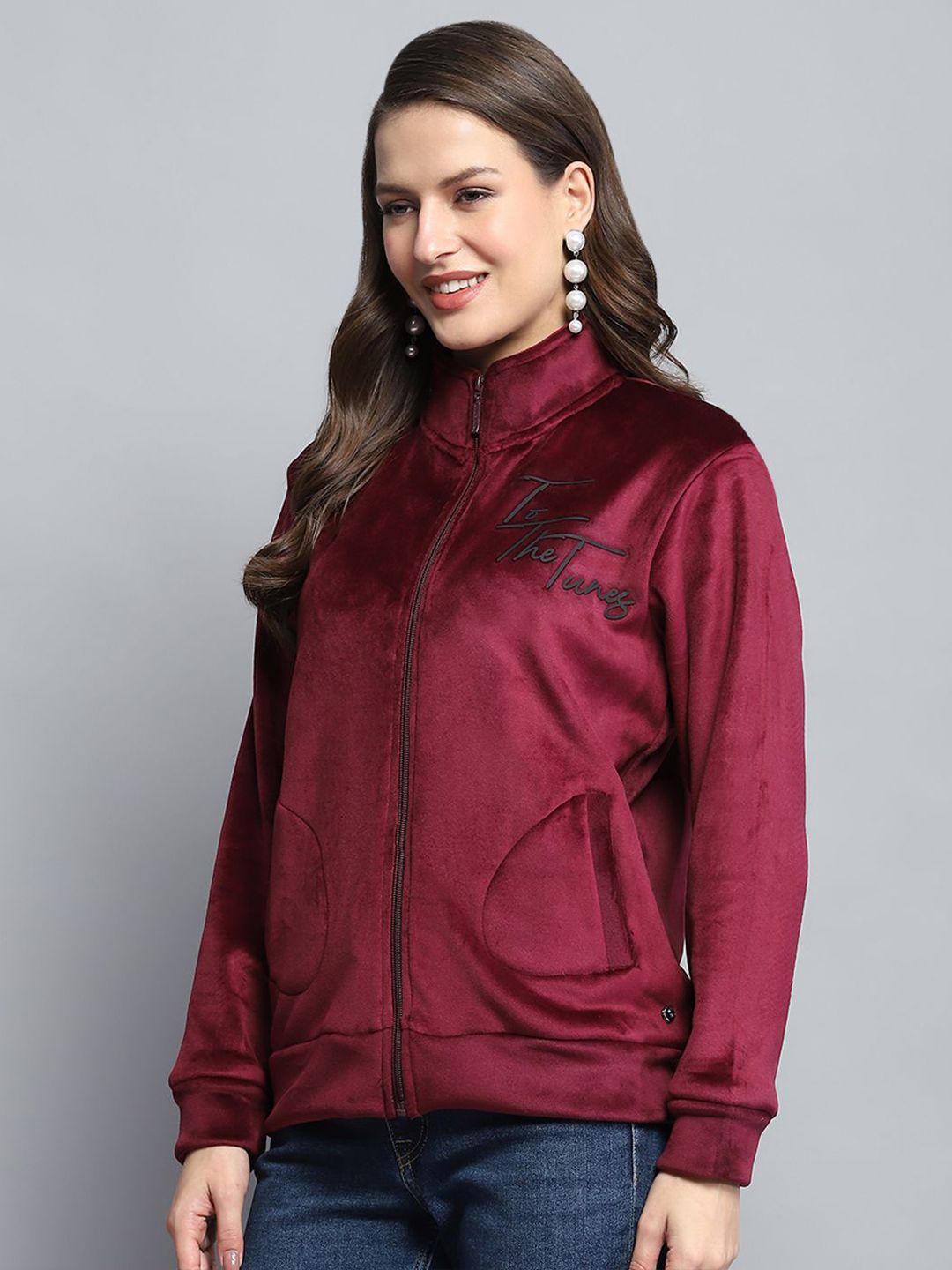 Monte Carlo Women High Neck Front-Open Sweatshirt