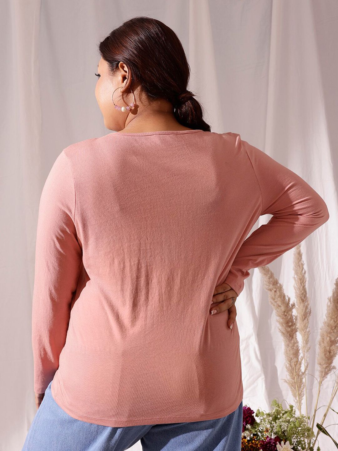 CURVY STREET Plus Size V-Neck Cotton T-shirt