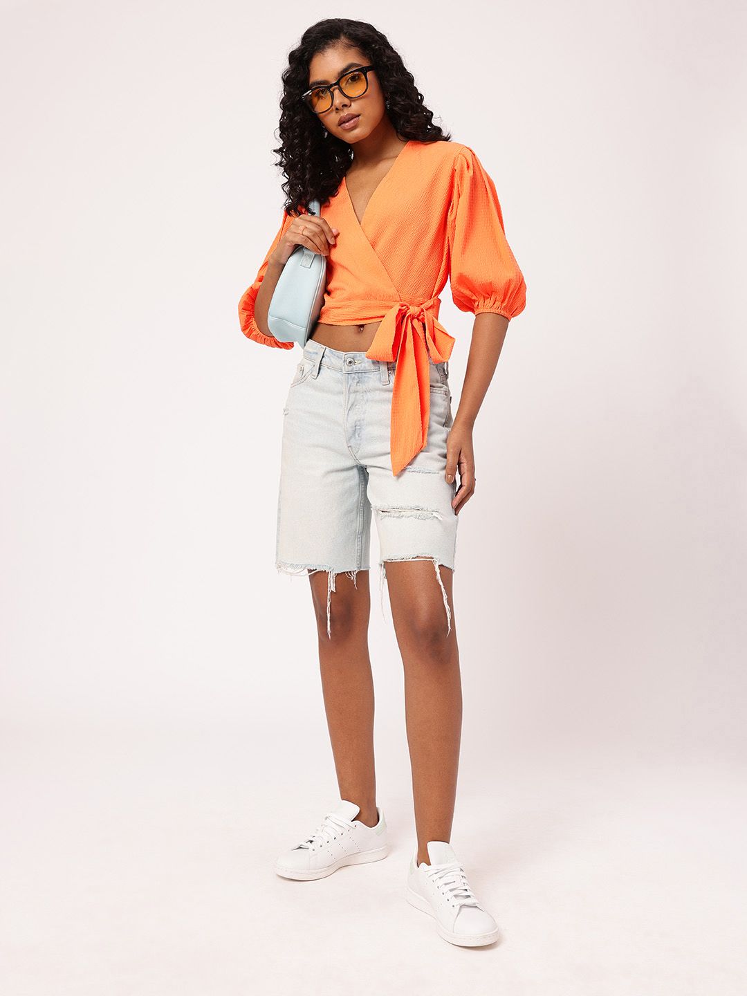 DressBerry Tied Up In Holiday Bliss Seersucker Crop Wrap Style Top