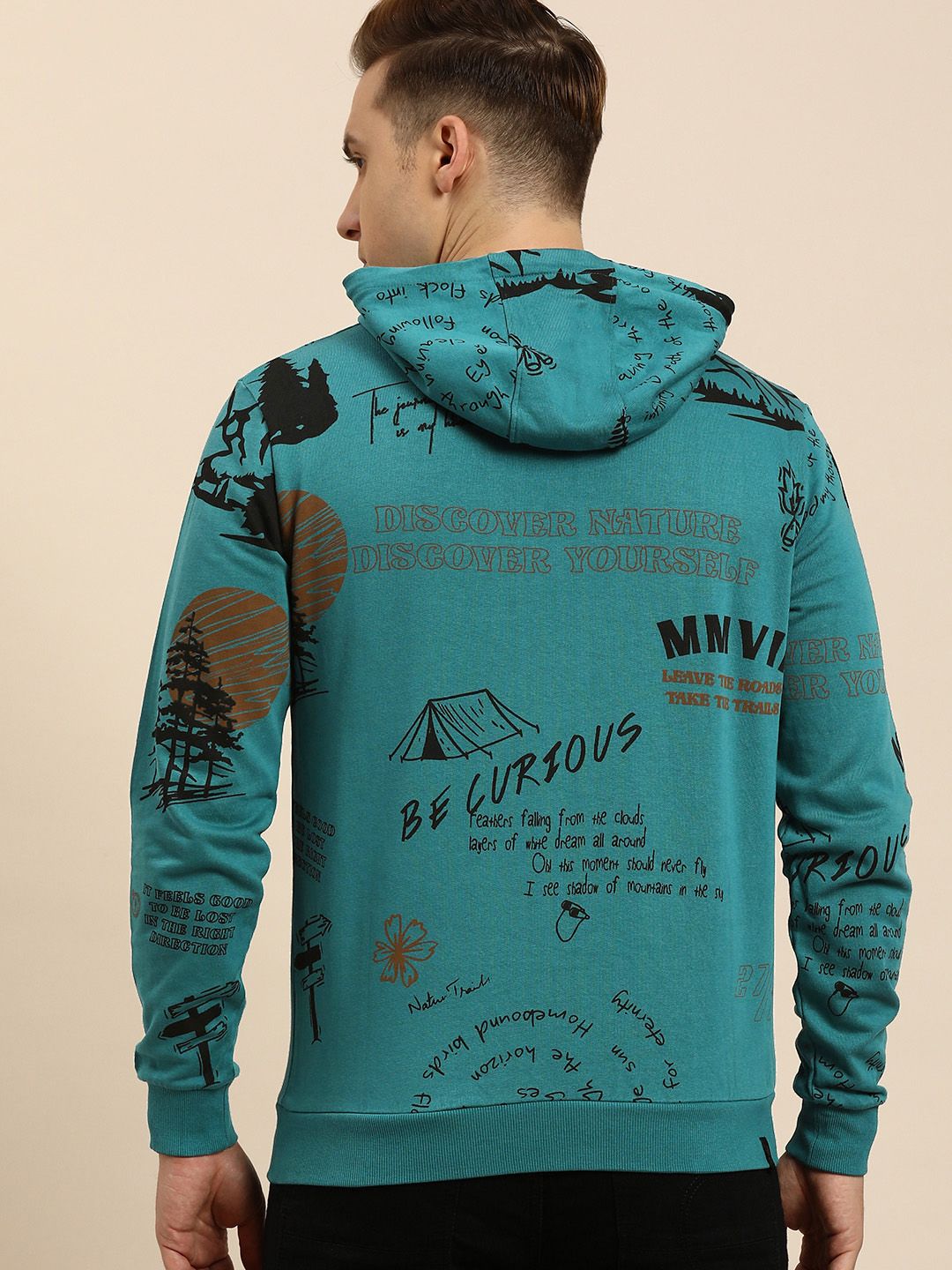 Being Human Men Graphic Printed Pure Cotton Hooded Sweatshirt