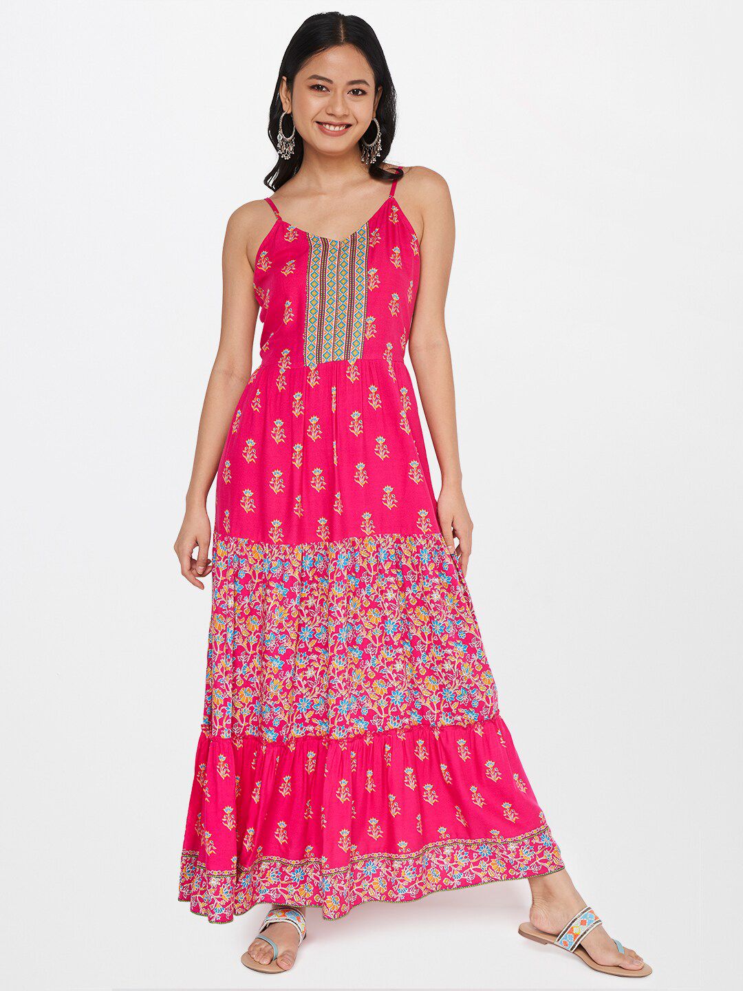 Global Desi Pink Floral Maxi Dress