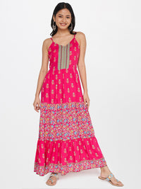 Global Desi Pink Floral Maxi Dress