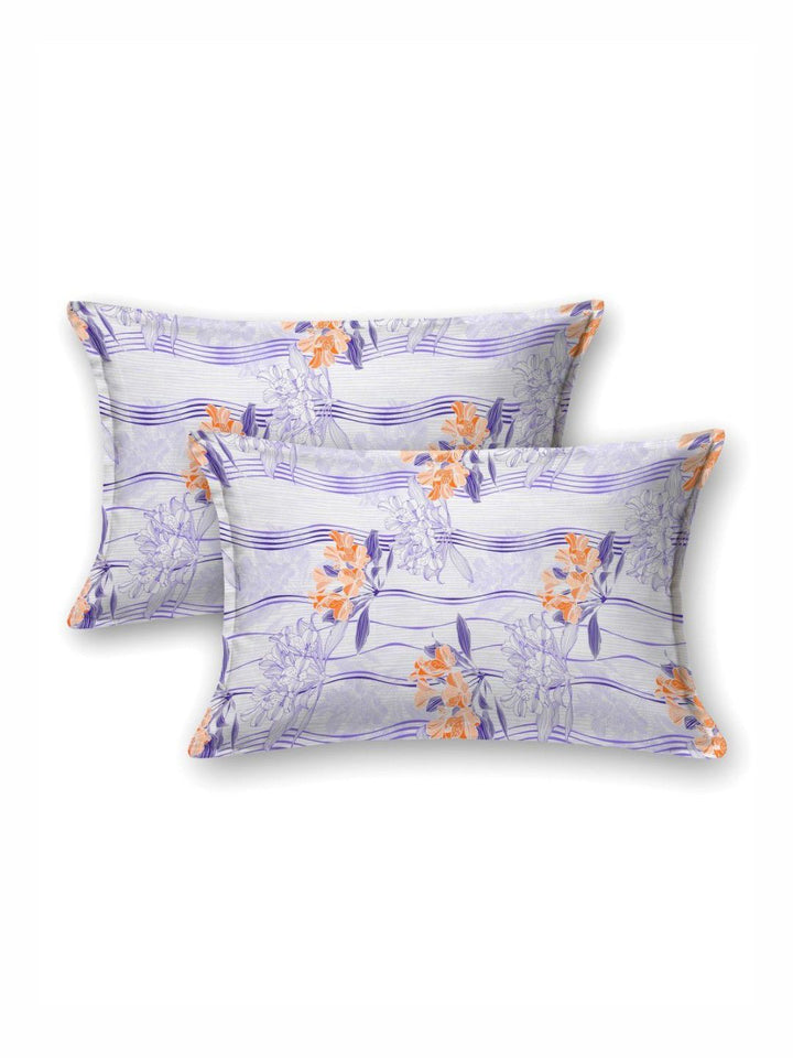 BOMBAY DYEING White & Orange Printed Pure Cotton 120 TC Queen Bedsheet Set 2.24 m X 2.54 m