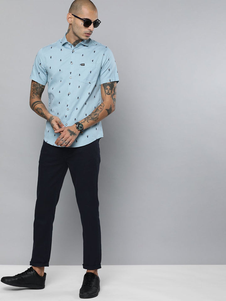 The Indian Garage Co Men Navy Blue Slim Fit Solid Chinos