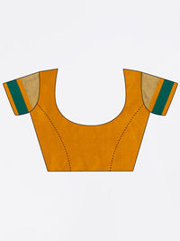 Saree mall Mustard & Green Silk Cotton Colourblocked Kanjeevaram Saree