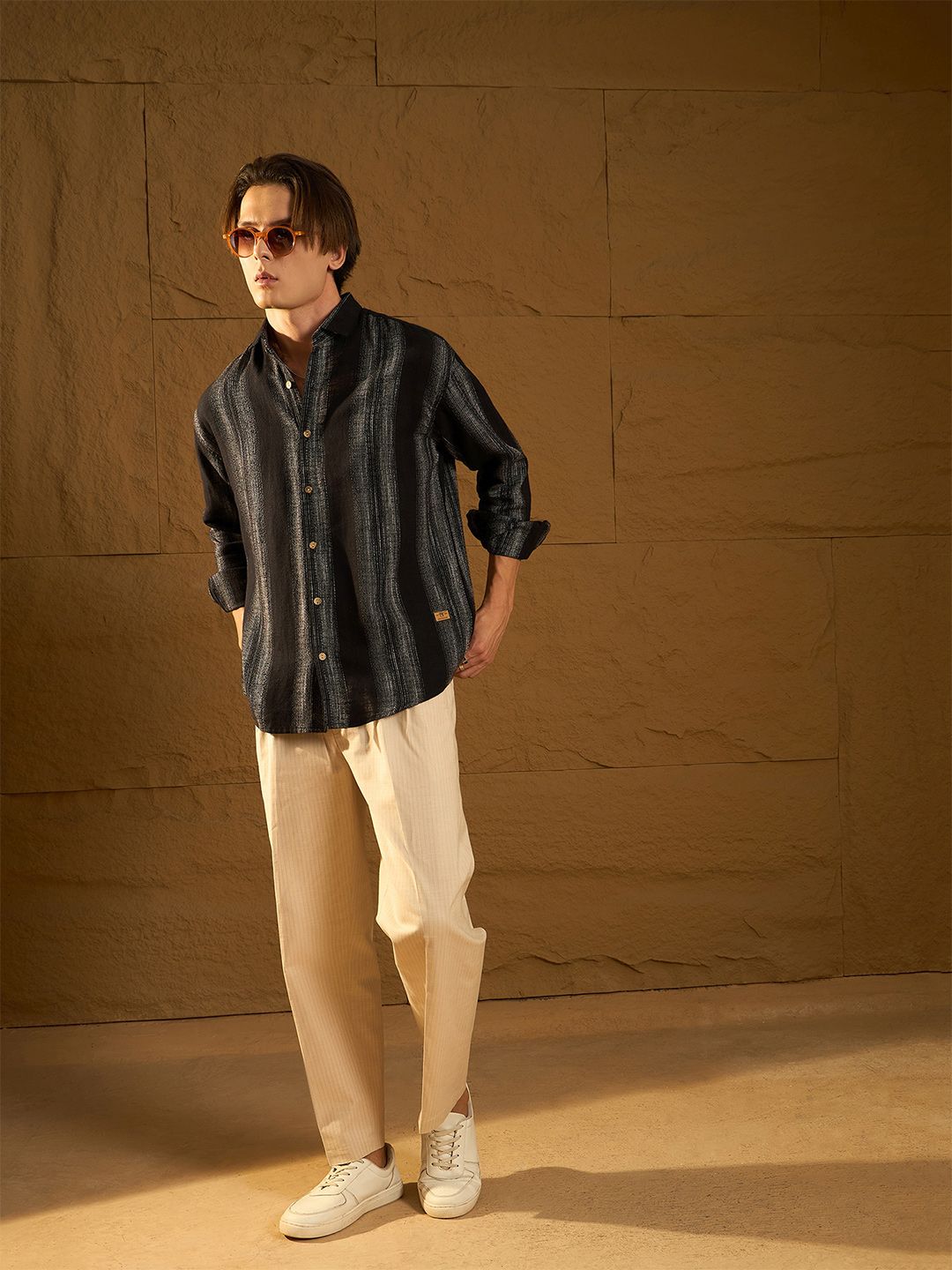 DENNISON Men Stripetastic Drop Shoulder Oversized Pure Cotton Shirt