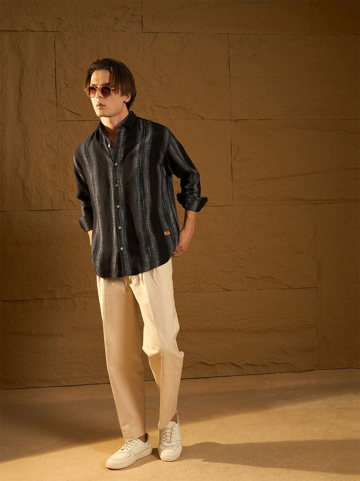 DENNISON Men Stripetastic Drop Shoulder Oversized Pure Cotton Shirt