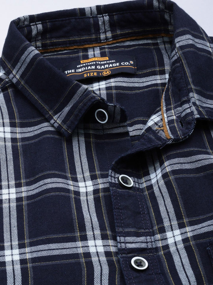 The Indian Garage Co Men Navy Blue Checked Casual Shirt