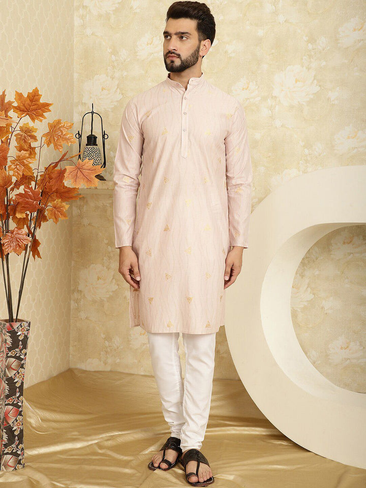 SOJANYA Geometric Printed Band Collar Straight Kurta with Churidar