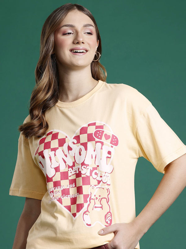 DressBerry Women Pure Cotton Graphic Printed Drop-Shoulder Sleeves T-shirt