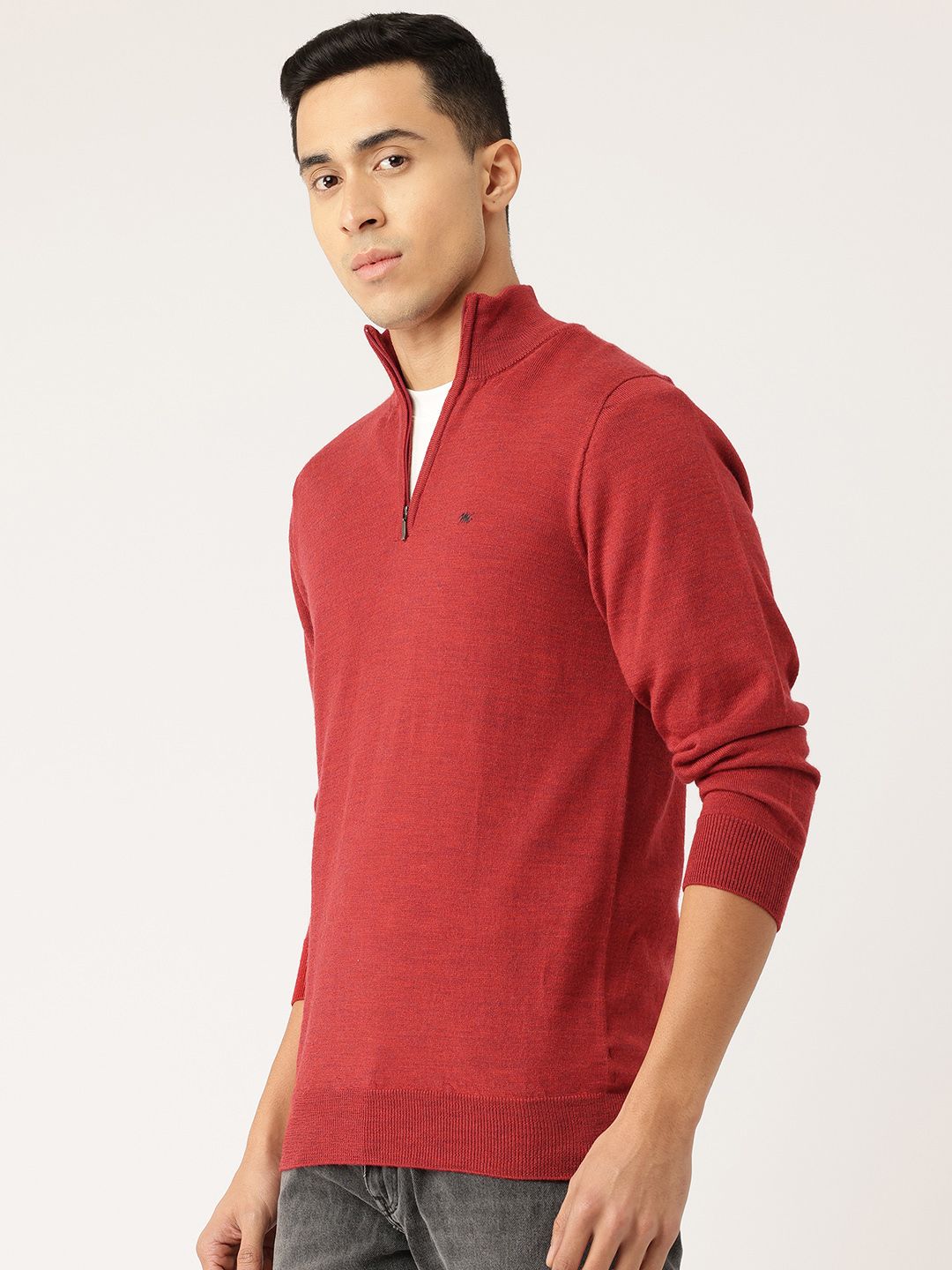 Monte Carlo Solid Woollen Pullover with Mock Collar