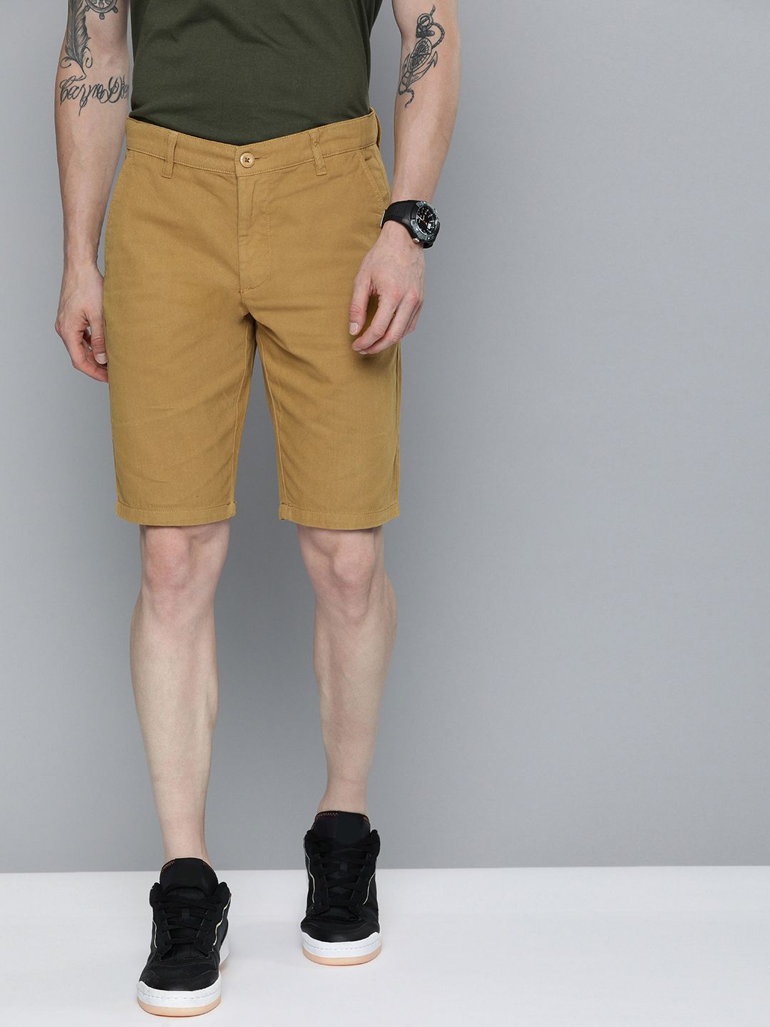 The Indian Garage Co Men Brown Slim Fit Cotton Chino Shorts