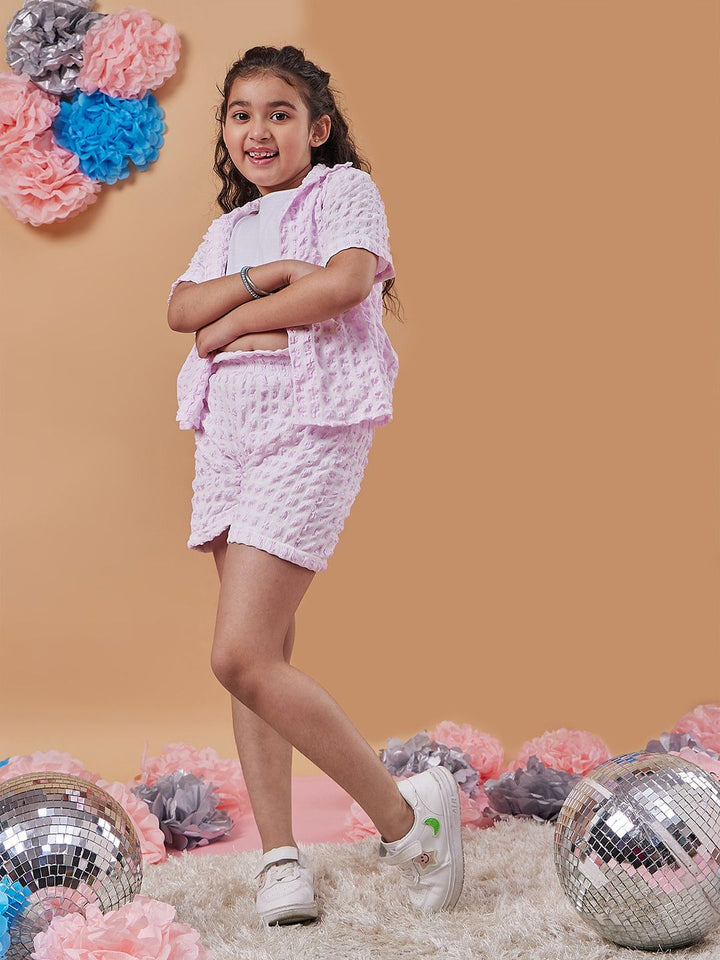 pspeaches Girls Self Design Shirt With Shorts