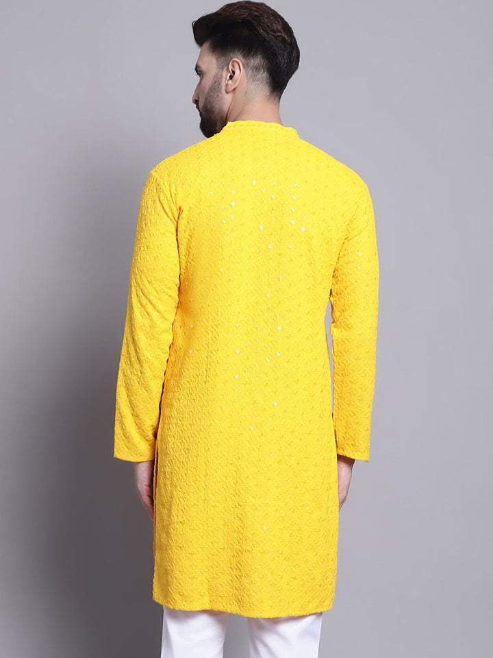 SOJANYA Geometric Embroidered Sequinned Mandarin Collar Pure Cotton Kurta