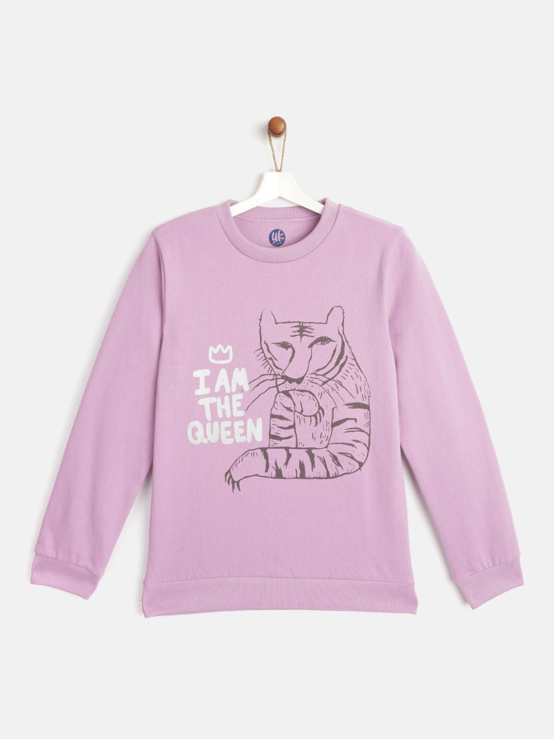 YK Girls Purple & Black Tiger Printed Sweatshirt