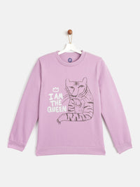 YK Girls Purple & Black Tiger Printed Sweatshirt