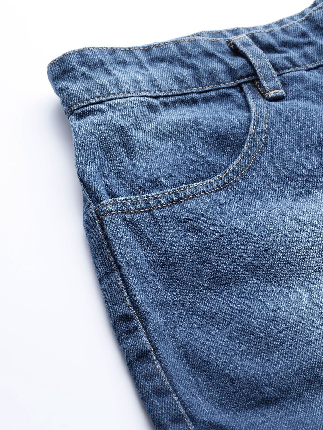 SASSAFRAS Women Blue Washed High-Rise Denim Shorts
