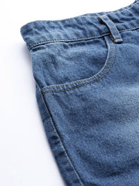 SASSAFRAS Women Blue Washed High-Rise Denim Shorts