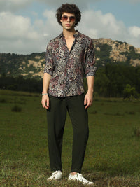 Kampus Sutra Lelaki Santai Fit Button-Down Collar Floral Printed Shirt Shirt