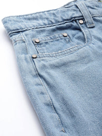 DressBerry Women Blue Pure Cotton Straight Fit High-Rise Mildly Distressed Jeans