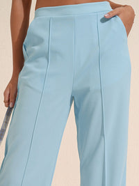 CHIC BY TOKYO TALKIES Blue Square Neck Puff Sleeves Peplum Top With Trousers