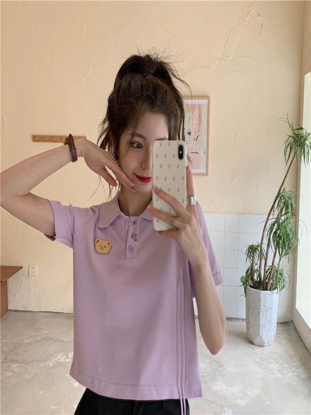 T-shirt tanaman kolar polo dressberry
