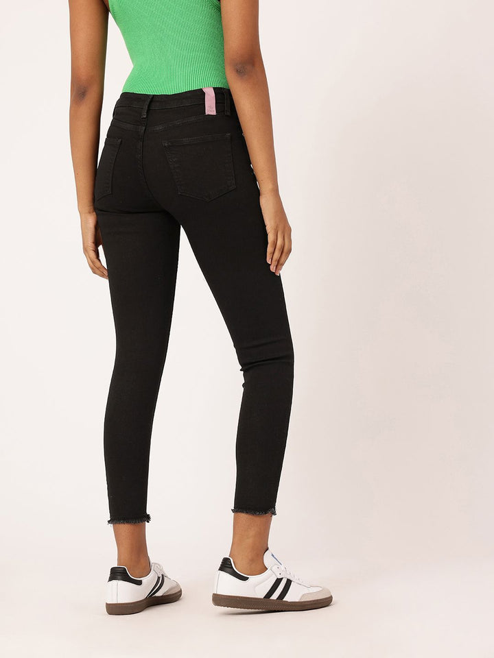 DressBerry Women Classic Vibe Skinny Fit Stretchable Cropped Frayed Jeans