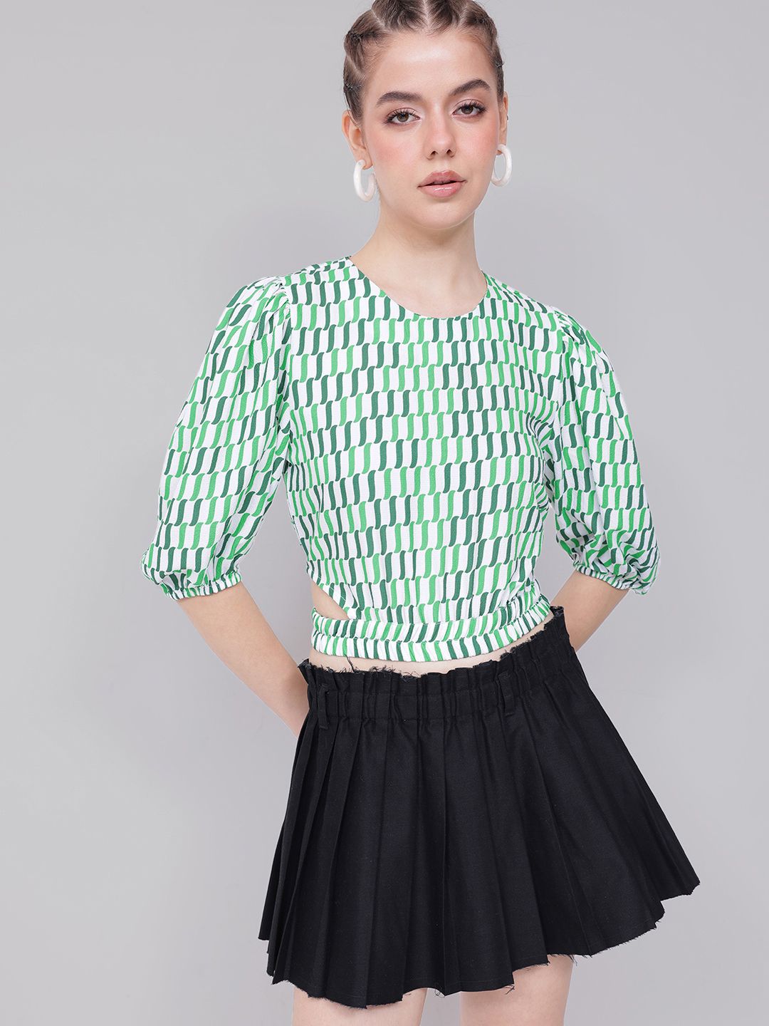 DressBerry Statement Sleeves Cut-Out Crop Top