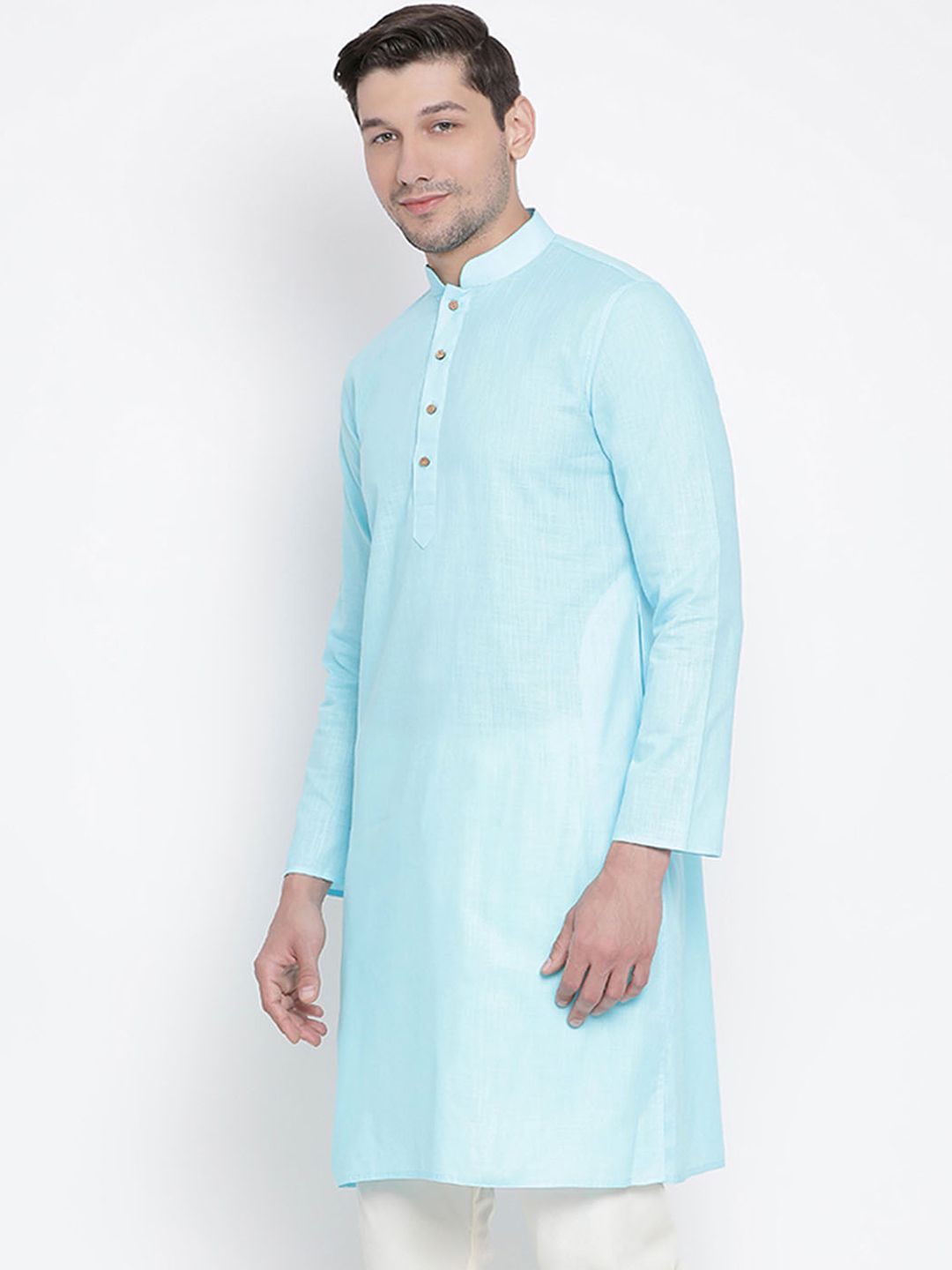 VASTRAMAY Men Blue Solid Straight Kurta