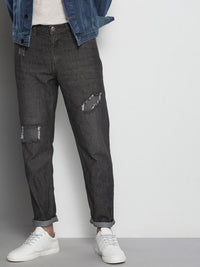 The Indian Garage Co Men Charcoal Grey Mildly Distressed Stretchable Jeans