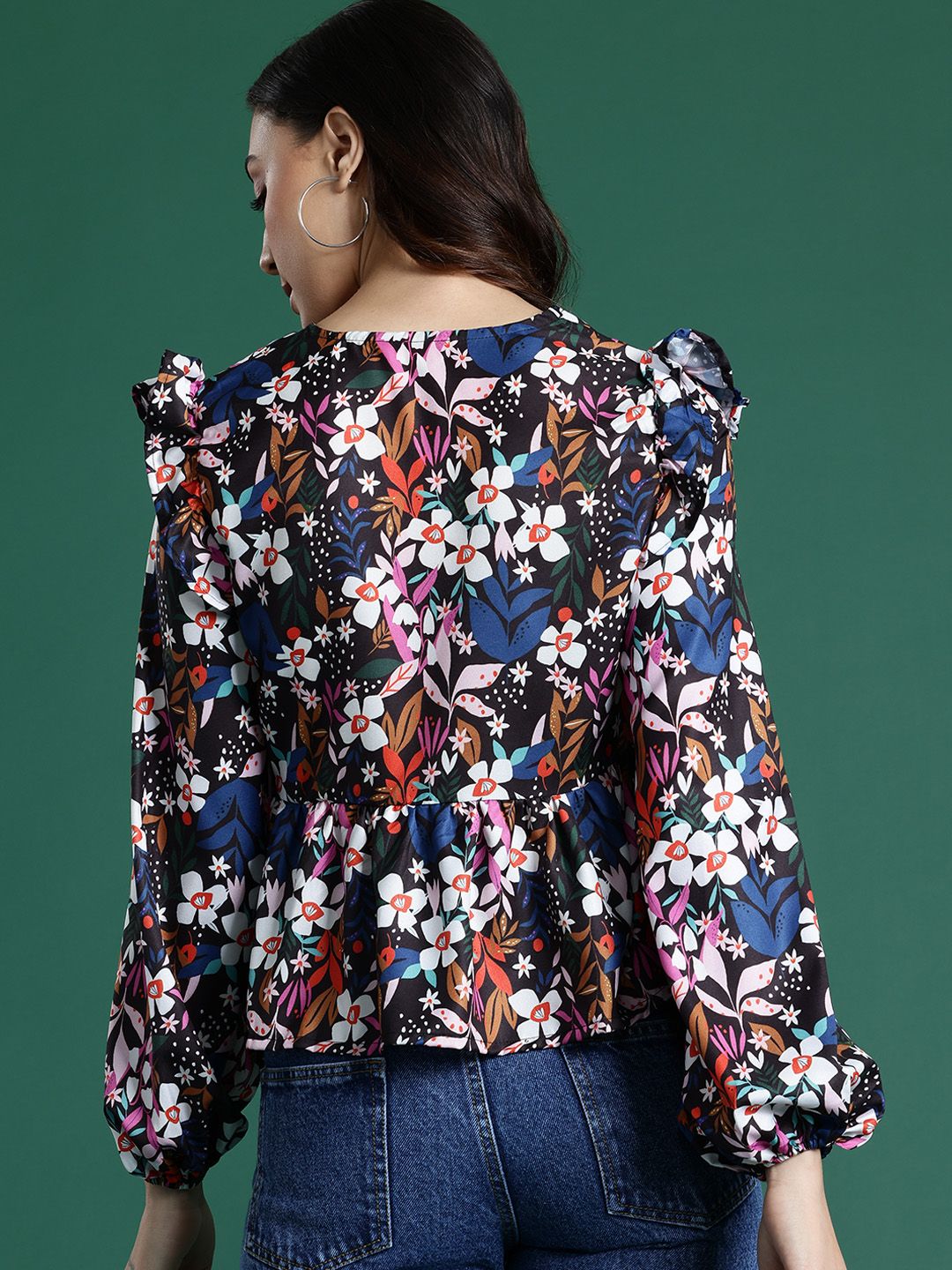 DressBerry Floral Print Puff Sleeve A-line Top