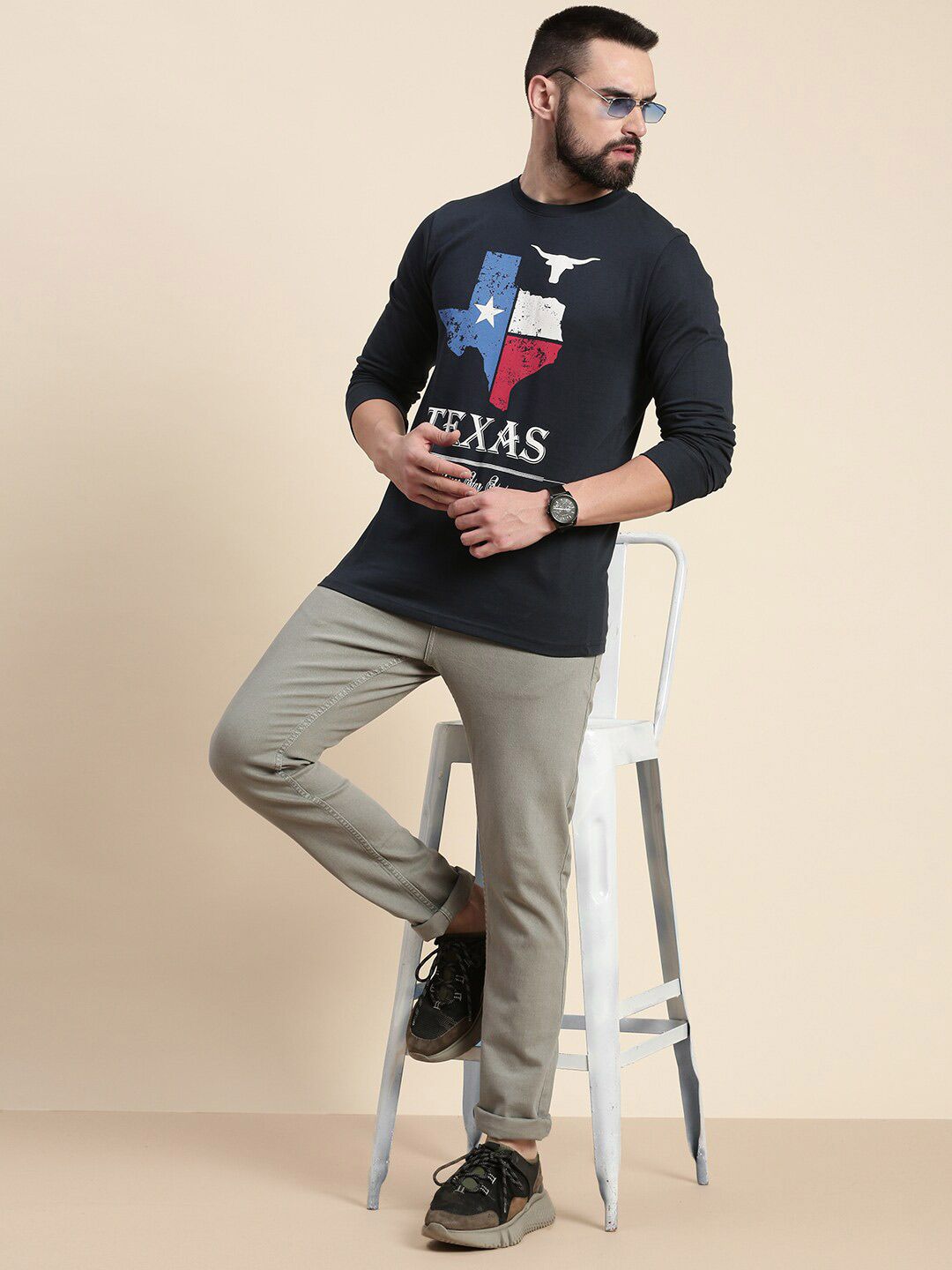 DILLINGER Graphic Printed Round Neck Long Sleeves Pure Cotton T-shirt