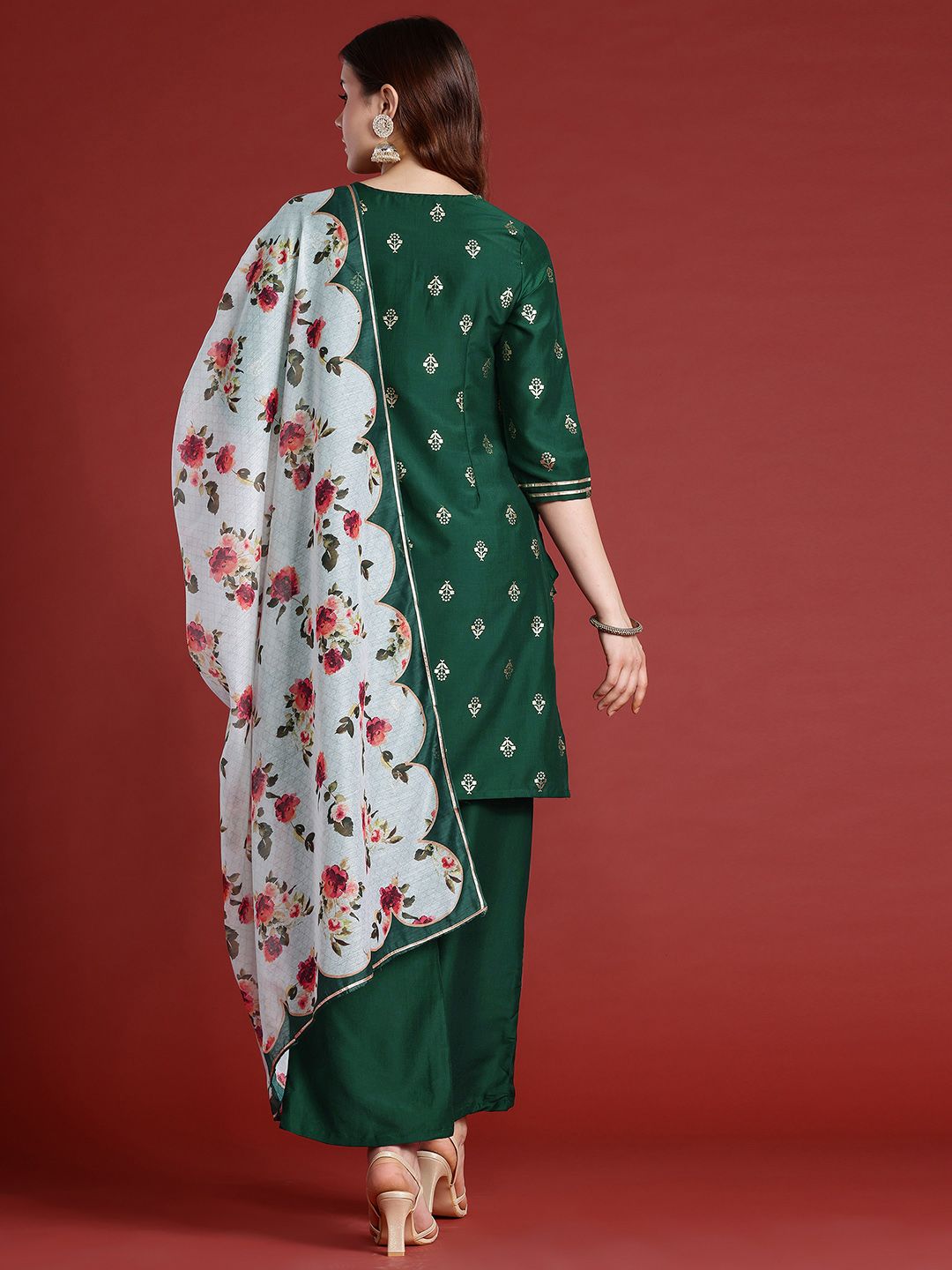 Anouk Ethnic Motifs Foil Printed Gotta Patti Kurta with Palazzos & Dupatta