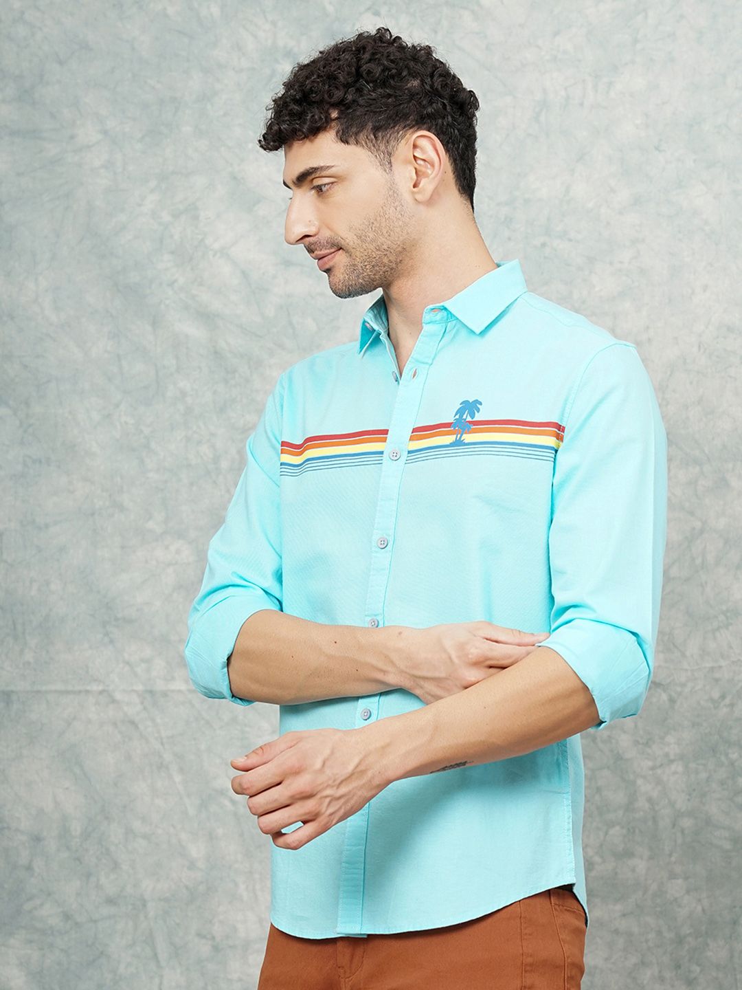 The Indian Garage Co Pure Cotton Striped Tropical Casual Shirt
